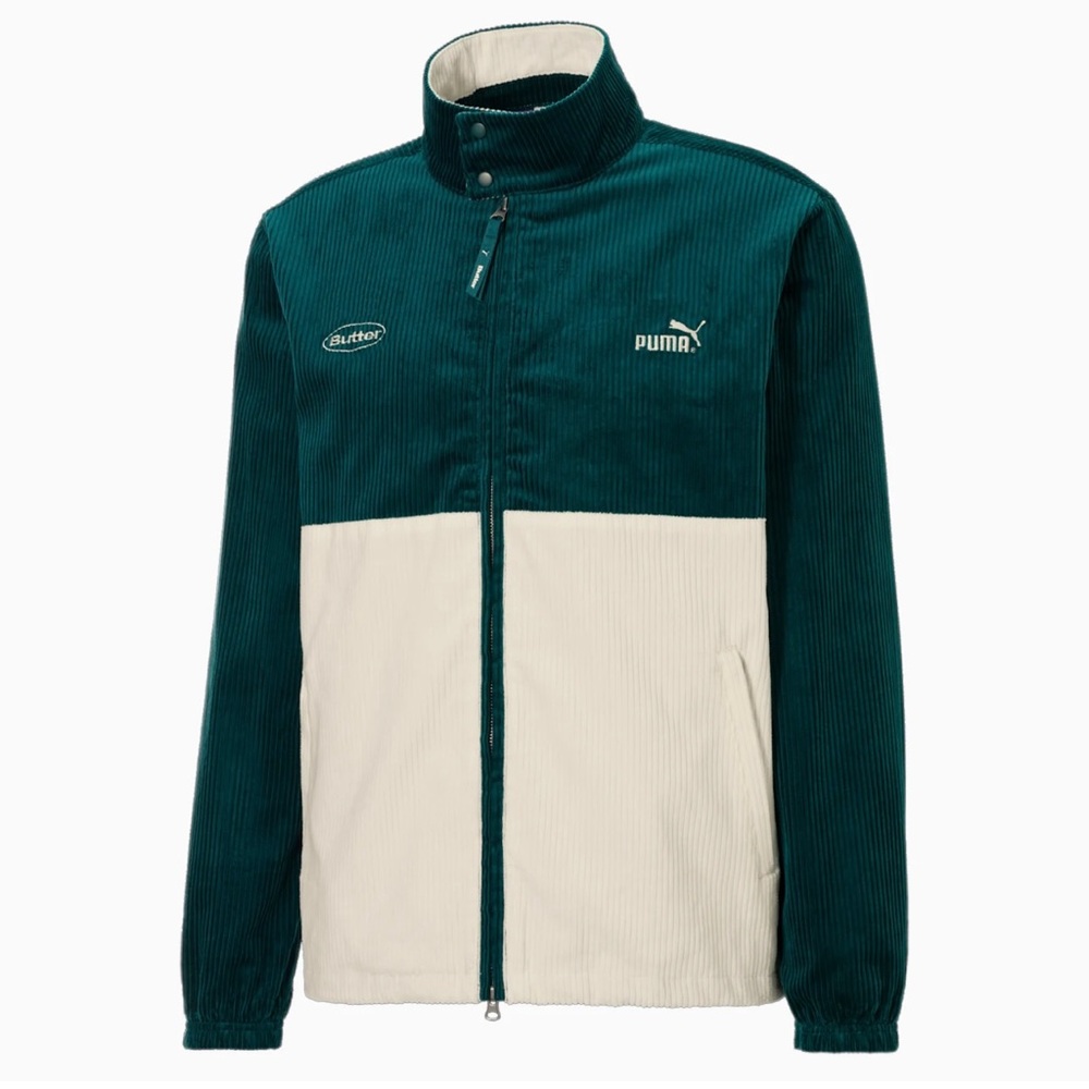 PUMA X BUTTER GOODS CORDUROY TRACK JACKET MENS SIZE 2XL XXL FULL ZIP GREEN WHITE